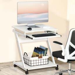 Portland Z-Shaped Compact Movable Computer Table White - Size: 60 x 48 x 73cm - Wilko - thumbnail 1