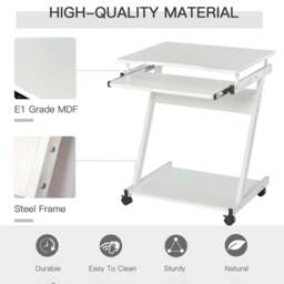 Portland Z-Shaped Compact Movable Computer Table White - Size: 60 x 48 x 73cm - Wilko - thumbnail 6
