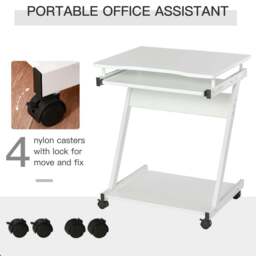 Portland Z-Shaped Compact Movable Computer Table White - Size: 60 x 48 x 73cm - Wilko - thumbnail 4