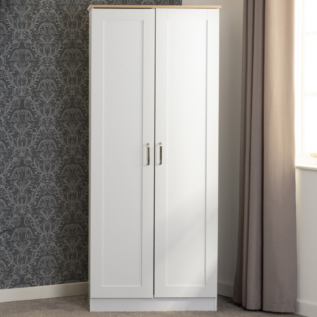 Seconique Portland 2 Door White and Oak Effect Wardrobe - Wilko - image 1