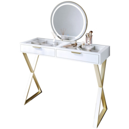 CARME Home Jess White and Gold Maisie Touch Sensor LED Mirror Dressing Table - Size: 34 x 50 x 123cm - Wilko - thumbnail 3