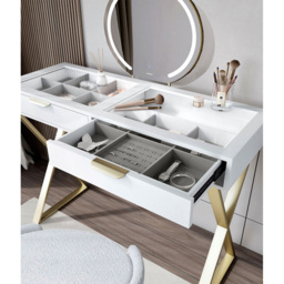 CARME Home Jess White and Gold Maisie Touch Sensor LED Mirror Dressing Table - Size: 34 x 50 x 123cm - Wilko - thumbnail 6