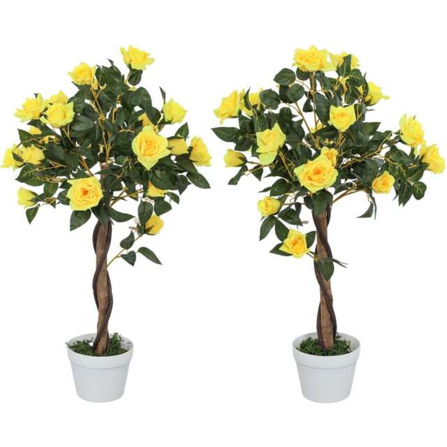 Portland Yellow Rose Artificial Tree in Pot 90cm 2 Pack - Size: 90 x 18 x 18cm - Multi - Wilko - image 1