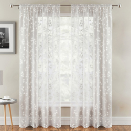 Tyrone Textiles Delila White Trail Leaf Print Sheer Voile Panel Curtain 140 x 229cm - Size: 229 x 140 x 1cm - Wilko - thumbnail 1