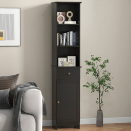 Costway Single Door Single Drawer 3 Shelf Black Tall Bathroom Cabinet - Size: 34.5 x 30 x 164cm - Wilko - thumbnail 1