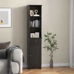 Costway Single Door Single Drawer 3 Shelf Black Tall Bathroom Cabinet - Size: 34.5 x 30 x 164cm - Wilko - thumbnail 5