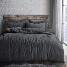Velosso Super King Size Charcoal Teddy Fleece Duvet Set - Grey - Wilko