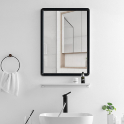 Living and Home Square Bathroom Mirror - Size: 63 x 48 x 3cm - Black - Wilko - thumbnail 3