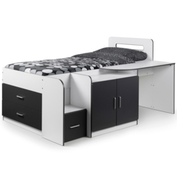 Julian Bowen Matt White and Charcoal Grey Cookie Cabin Bed with Storage - Size: Single - Wilko - thumbnail 4