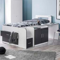 Julian Bowen Matt White and Charcoal Grey Cookie Cabin Bed with Storage - Size: Single - Wilko