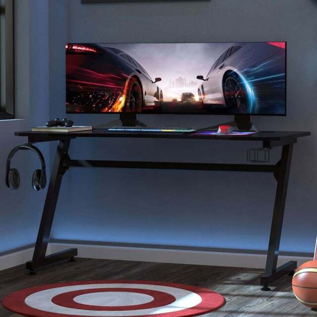 Portland Steel Gaming Desk with Cup Holder Black - Size: 120 x 65 x 74cm - Wilko - image 1