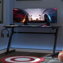 Portland Steel Gaming Desk with Cup Holder Black - Size: 120 x 65 x 74cm - Wilko
