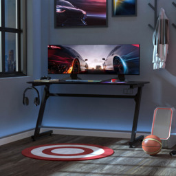 Portland Steel Gaming Desk with Cup Holder Black - Size: 120 x 65 x 74cm - Wilko - thumbnail 4