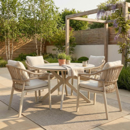 Hampton Dining Table and Chair Set Neutral - Size: 4 Seater - Wilko