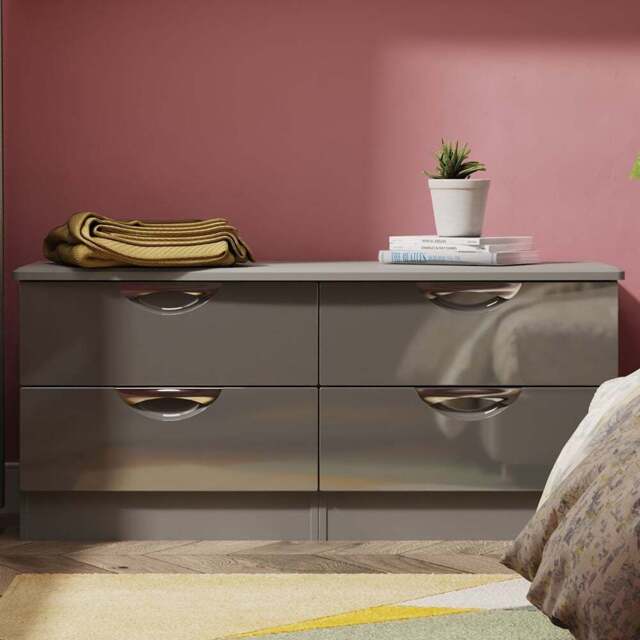 Crowndale Camden 4 Drawer Grey Gloss and Dusk Grey Bed Box Ready Assembled - Grey Gloss & Dusk Grey - Wilko - image 1