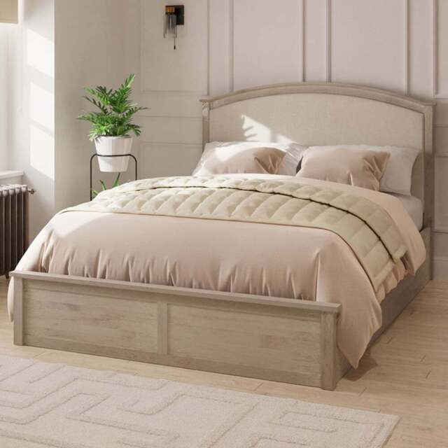 GFW Madrid King Size Limed Oak Ottoman Bed - Cream - Wilko - image 1