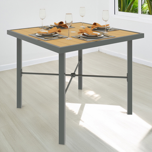 Outsunny 4 Seater Square Garden Dining Table with Umbrella Hole - Yellow - Wilko - image 1