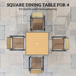 Outsunny 4 Seater Square Garden Dining Table with Umbrella Hole - Yellow - Wilko - thumbnail 7