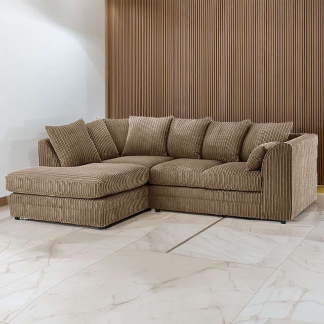 Portland Luxor 4 Seater Coffee Jumbo Cord Left Hand L Shape Corner Sofa - Brown - Wilko - image 1