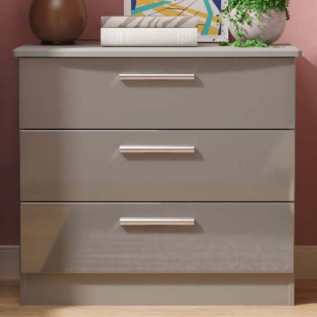 Crowndale Knightsbridge 3 Drawer Grey Gloss and Dusk Grey Chest of Drawers Ready Assembled - Grey Gloss & Dusk Grey - Wilko - image 1