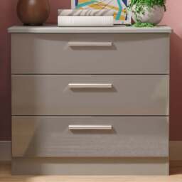 Crowndale Knightsbridge 3 Drawer Grey Gloss and Dusk Grey Chest of Drawers Ready Assembled - Grey Gloss & Dusk Grey - Wilko - thumbnail 1