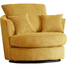 Luxor Mustard Jumbo Cord Swivel Chair - Size: Single - Yellow - Wilko - thumbnail 3