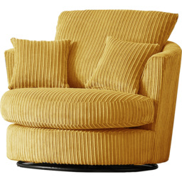 Luxor Mustard Jumbo Cord Swivel Chair - Size: Single - Yellow - Wilko - thumbnail 4