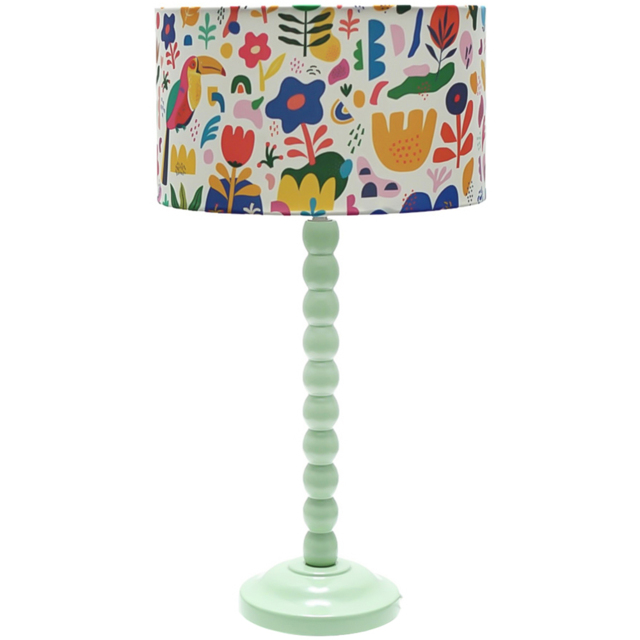 ValueLights Bobbins Fabric Jungle Sage Green LED Table Lamp - Size: 48 x 25 x 25cm - Multi - Wilko - image 1