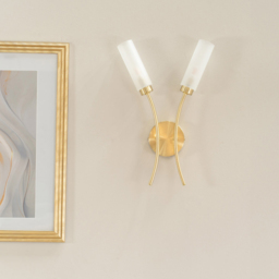 ValueLights Maya 2 Way Brushed Gold Curved Upright Reed Shaded LED Wall Light - Size: 42 x 27 x 5.5cm - Wilko - thumbnail 4