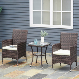 Outsunny Set of 2 Rattan Arm Chairs - Size: 1 Seater - Brown - Wilko - thumbnail 1