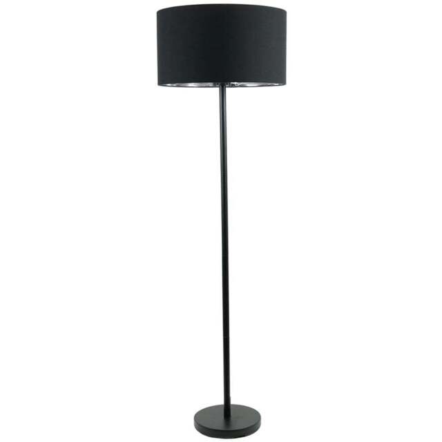 ValueLights Charlie Metallic Silver Inner Shade Black Floor Lamp and Bulb - Size: 148 x 45 x 45cm - Wilko - image 1