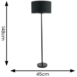 ValueLights Charlie Metallic Silver Inner Shade Black Floor Lamp and Bulb - Size: 148 x 45 x 45cm - Wilko - thumbnail 5