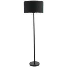 ValueLights Charlie Metallic Silver Inner Shade Black Floor Lamp and Bulb - Size: 148 x 45 x 45cm - Wilko - thumbnail 1