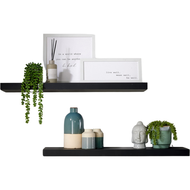 Home Source Cloud 80cm Black Floating Wall Shelf Set of 2 - Size: 3.8 x 23.5 x 80cm - Wilko - image 1