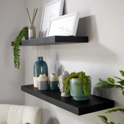 Home Source Cloud 80cm Black Floating Wall Shelf Set of 2 - Size: 3.8 x 23.5 x 80cm - Wilko - thumbnail 6