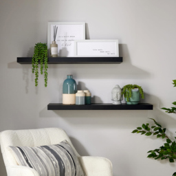Home Source Cloud 80cm Black Floating Wall Shelf Set of 2 - Size: 3.8 x 23.5 x 80cm - Wilko - thumbnail 3
