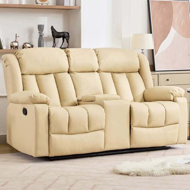 Artemis Home Sheridan 2 Seater Cream Leather Manual Recliner Sofa with Central Console - Wilko - image 1
