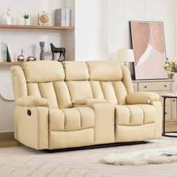 Artemis Home Sheridan 2 Seater Cream Leather Manual Recliner Sofa with Central Console - Wilko - thumbnail 5