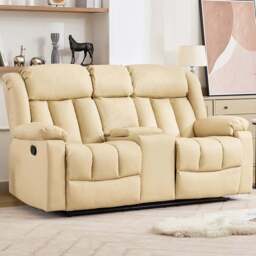 Artemis Home Sheridan 2 Seater Cream Leather Manual Recliner Sofa with Central Console - Wilko