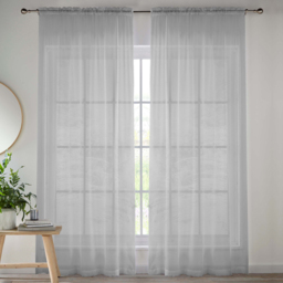 Tyrone Textiles Crystal Silver Plain Sheer Voile Panel Curtain 145 x 137cm - Size: 137 x 145 x 1cm - Wilko