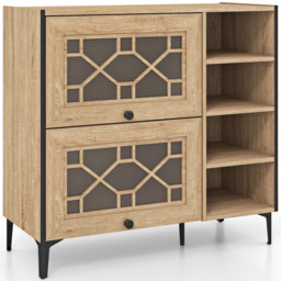 Costway Oak 2 Door 4 Shelf Shoe Cabinet - Size: 91 x 38 x 86cm - n/a - Wilko - thumbnail 3