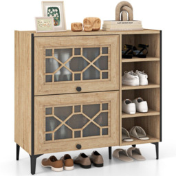Costway Oak 2 Door 4 Shelf Shoe Cabinet - Size: 91 x 38 x 86cm - n/a - Wilko - thumbnail 4
