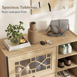 Costway Oak 2 Door 4 Shelf Shoe Cabinet - Size: 91 x 38 x 86cm - n/a - Wilko - thumbnail 7