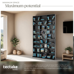 tectake Christel 27 Shelf Black CD Shelf - Size: 180 x 23.5 x 102cm - Wilko - thumbnail 5