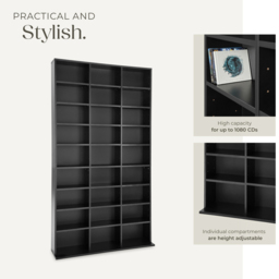 tectake Christel 27 Shelf Black CD Shelf - Size: 180 x 23.5 x 102cm - Wilko - thumbnail 7