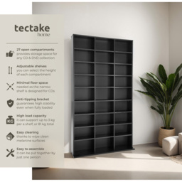 tectake Christel 27 Shelf Black CD Shelf - Size: 180 x 23.5 x 102cm - Wilko - thumbnail 6