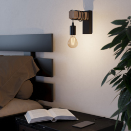 EGLO Townshend Metal and Wood Black Wall Light - Size: 6.5 x 6.5 x 21.5cm - Wilko - thumbnail 3