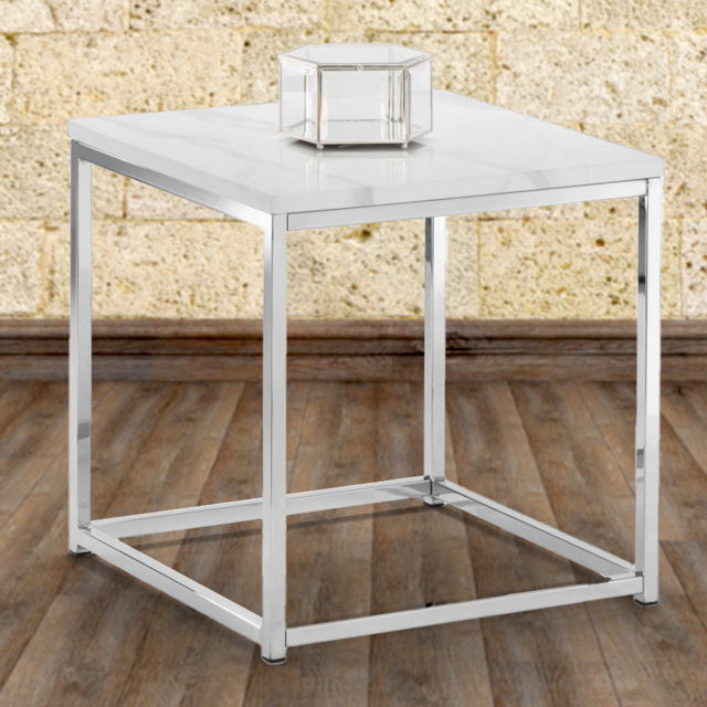 Julian Bowen Scala Chrome and White Marble Top Lamp Table - Size: 50 x 50 x 50cm - Wilko - image 1