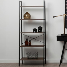 Premier Housewares Bradbury 5 Shelf Dark Oak Veneer Ladder Bookshelf - Brown - Interiors by Premier - Wilko - thumbnail 1