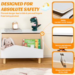 Costway White Kids Toy Box with Safety Hinge - Size: 71 x 42 x 13cm - Wilko - thumbnail 5